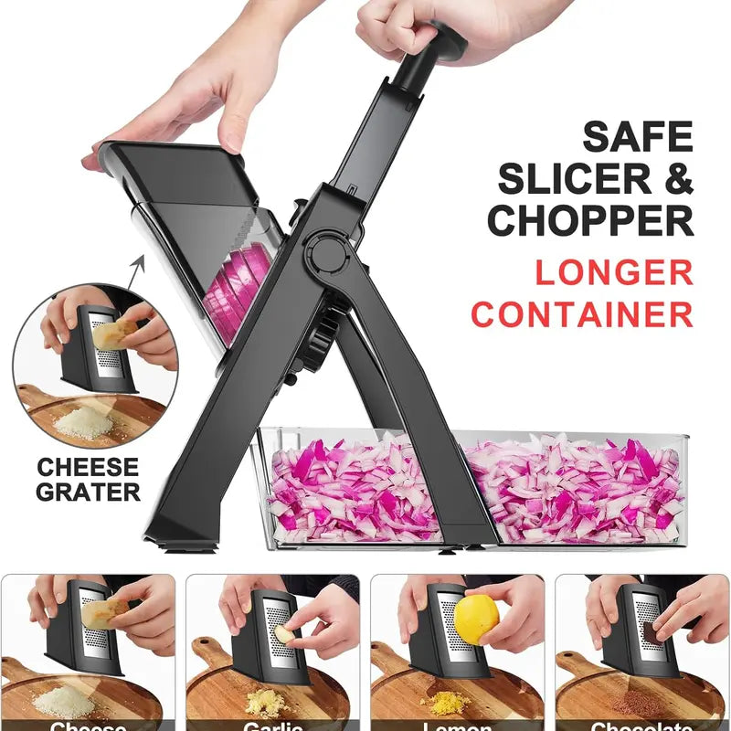 SUPMAKIN Stainless Steel Heavy-Duty Foldable Mandoline Slicer - Vegetable Shredder, Modern Potato Cutter, Potatoes Slicer with 3.94*4.7 Inch Feeding Port, Covered Extended Food Storage Container, Adjustable Blade Cutter, 2026 Kitchen Gift Utensil
