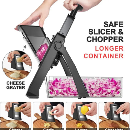 SUPMAKIN Stainless Steel Heavy-Duty Foldable Mandoline Slicer - Vegetable Shredder, Modern Potato Cutter, Potatoes Slicer with 3.94*4.7 Inch Feeding Port, Covered Extended Food Storage Container, Adjustable Blade Cutter, 2026 Kitchen Gift Utensil