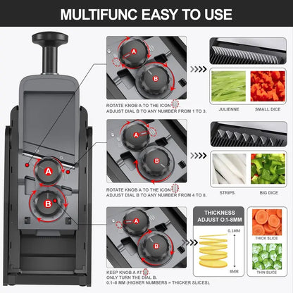 SUPMAKIN Stainless Steel Heavy-Duty Foldable Mandoline Slicer - Vegetable Shredder, Modern Potato Cutter, Potatoes Slicer with 3.94*4.7 Inch Feeding Port, Covered Extended Food Storage Container, Adjustable Blade Cutter, 2026 Kitchen Gift Utensil