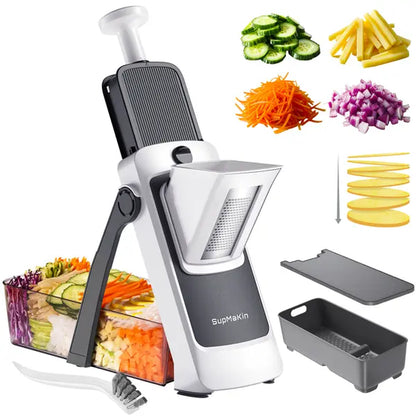 SUPMAKIN Stainless Steel Heavy-Duty Foldable Mandoline Slicer - Vegetable Shredder, Modern Potato Cutter, Potatoes Slicer with 3.94*4.7 Inch Feeding Port, Covered Extended Food Storage Container, Adjustable Blade Cutter, 2026 Kitchen Gift Utensil