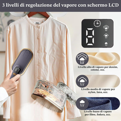 Steamer Da Viaggio Con Schermo LCD, Riscaldamento Rapido 10S, 2000 W, 3 Livelli Di Vapore, Manico Girevole a 180°, Piroscafo Portatile (Grigio)