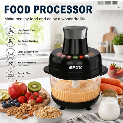 SPZK 500W Full-Size Food Processor - US Registered Professional Kitchen Appliance, 5QT Capacity, Auto Presets (Meat Grinder, Vegetable Chopper, Dough Kneading), 6 Precision Modes, Glass Bowl, 5 Qt Capacity