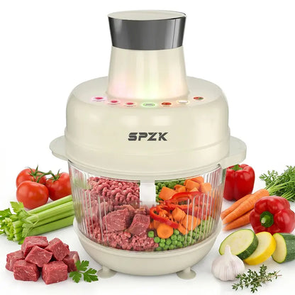 SPZK 500W Full-Size Food Processor - US Registered Professional Kitchen Appliance, 5QT Capacity, Auto Presets (Meat Grinder, Vegetable Chopper, Dough Kneading), 6 Precision Modes, Glass Bowl, 5 Qt Capacity