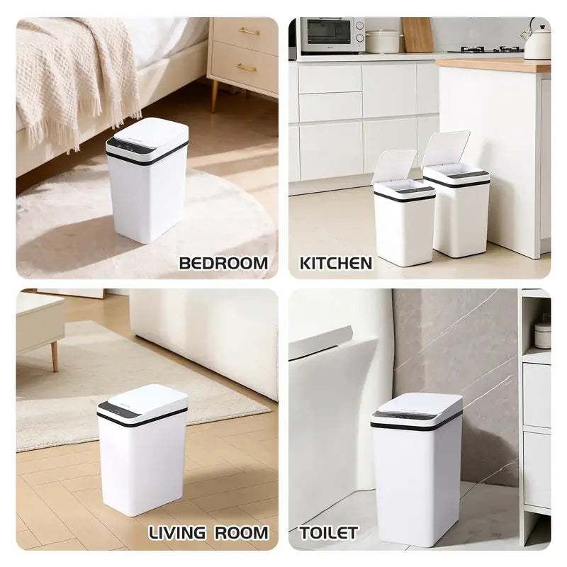 Automatic Touchless Infrared Smart Bin - 2.2 Gal (12L) Slim ABS+PP Nordic Style Bin, 23.5Cm*15.5Cm*30Cm, Waterproof, Easy to Clean, Odor Control, for Bathroom, Home Care Supplies