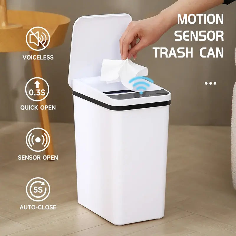 Automatic Touchless Infrared Smart Bin - 2.2 Gal (12L) Slim ABS+PP Nordic Style Bin, 23.5Cm*15.5Cm*30Cm, Waterproof, Easy to Clean, Odor Control, for Bathroom, Home Care Supplies