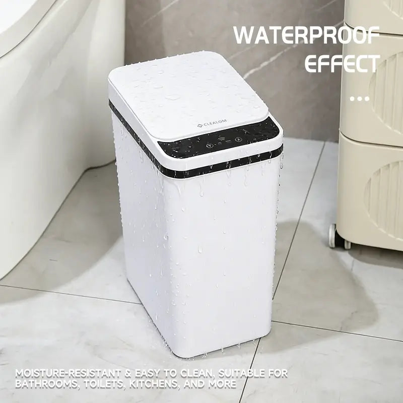 Automatic Touchless Infrared Smart Bin - 2.2 Gal (12L) Slim ABS+PP Nordic Style Bin, 23.5Cm*15.5Cm*30Cm, Waterproof, Easy to Clean, Odor Control, for Bathroom, Home Care Supplies