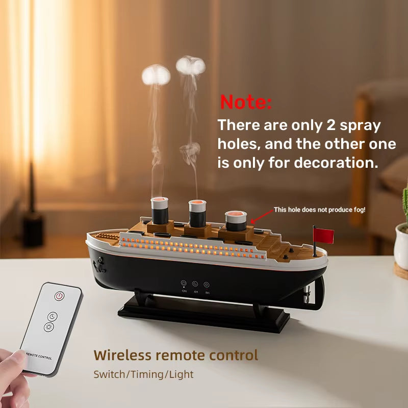 Titanic Ship Model Decoration Air Humidifier 250Ml Essential Oil Diffuser Jellyfish Smoke Ring Spray Aroma Diffuser for Home