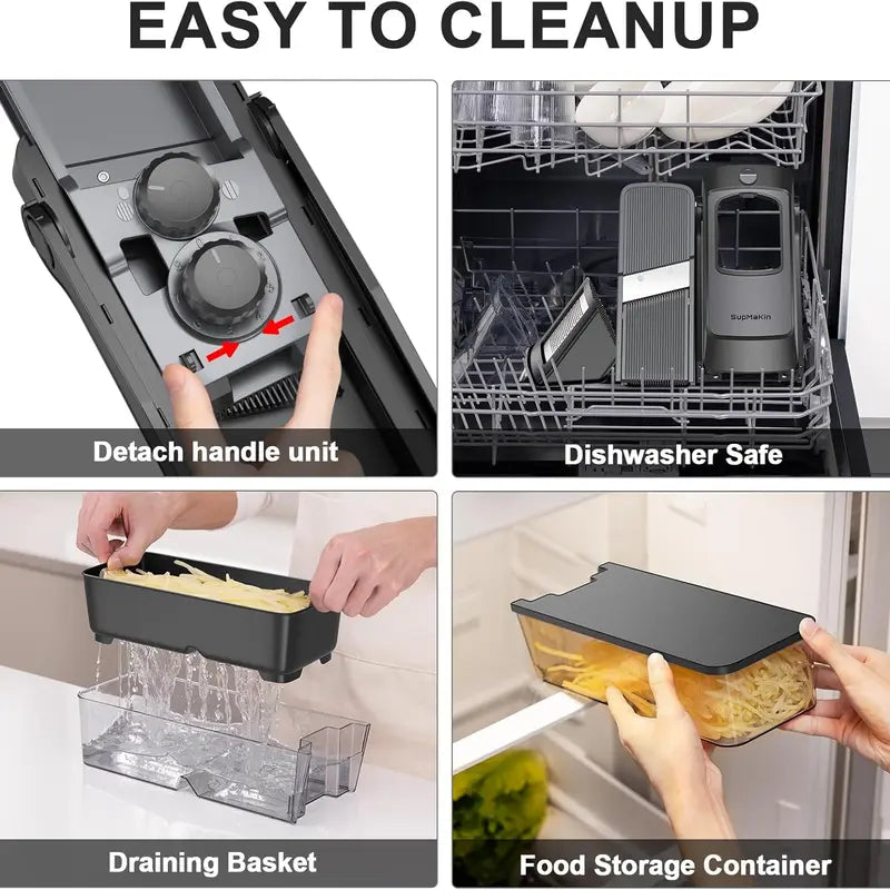 SUPMAKIN Stainless Steel Heavy-Duty Foldable Mandoline Slicer - Vegetable Shredder, Modern Potato Cutter, Potatoes Slicer with 3.94*4.7 Inch Feeding Port, Covered Extended Food Storage Container, Adjustable Blade Cutter, 2026 Kitchen Gift Utensil