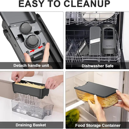 SUPMAKIN Stainless Steel Heavy-Duty Foldable Mandoline Slicer - Vegetable Shredder, Modern Potato Cutter, Potatoes Slicer with 3.94*4.7 Inch Feeding Port, Covered Extended Food Storage Container, Adjustable Blade Cutter, 2026 Kitchen Gift Utensil