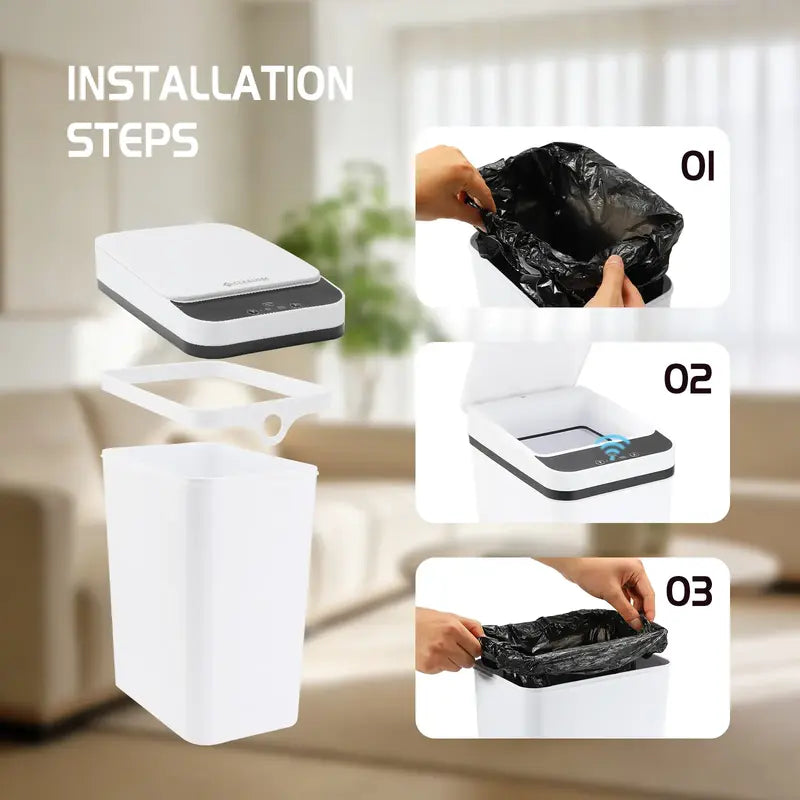 Automatic Touchless Infrared Smart Bin - 2.2 Gal (12L) Slim ABS+PP Nordic Style Bin, 23.5Cm*15.5Cm*30Cm, Waterproof, Easy to Clean, Odor Control, for Bathroom, Home Care Supplies