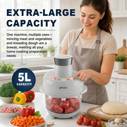 SPZK 500W Full-Size Food Processor - US Registered Professional Kitchen Appliance, 5QT Capacity, Auto Presets (Meat Grinder, Vegetable Chopper, Dough Kneading), 6 Precision Modes, Glass Bowl, 5 Qt Capacity