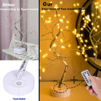 108LED Fairy Sparkly Tree Table Lamp Remote Control USB&3AA Powered DIY Bonsai Artificial Tree Light Bedroom Desktop Night Light