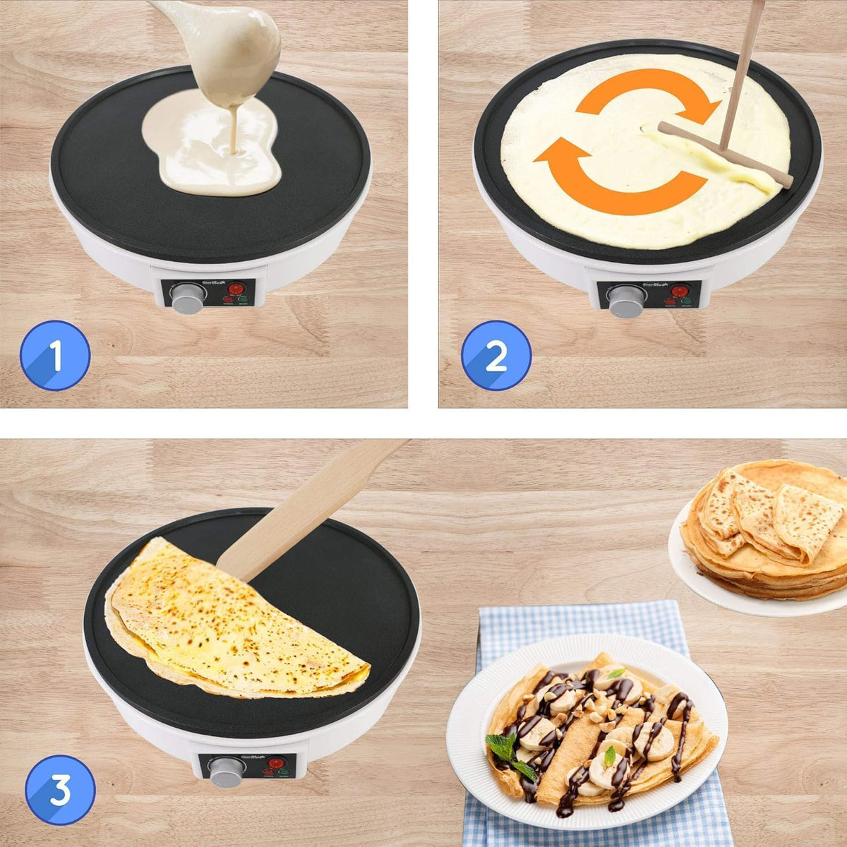 Macchinetta per Crepe Elettrica Da 30.5Cm Della  Con Spatola Di Legno - AC 220-240V 50/60Hz 1000W, Spina Del Regno Unito, Adattatore Europa Incluso