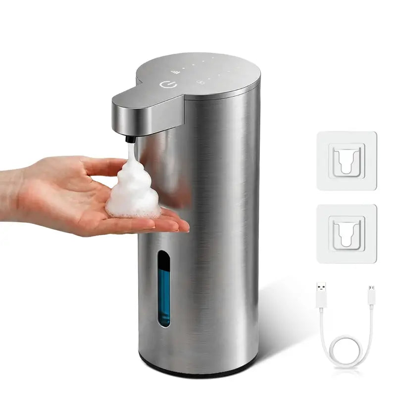 Antifingerprint Stainless Steel Automatic Dispensing Soap Dispenser, 360ML Visible Large Liquid Tank, IP67 Waterproof, Type-C Rechargeable (90-Day Runtime), Wall Mount-Countertop Dual Use, Foam/Diluted Liquid Soap Compatible, Ideal for Bathroom, Kitchen,