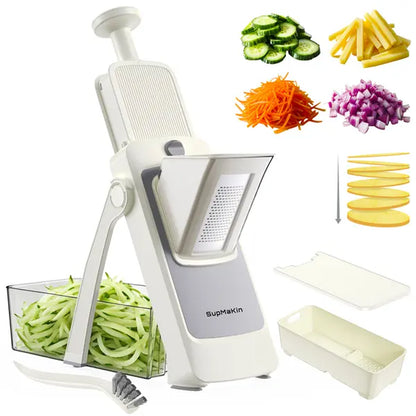 SUPMAKIN Stainless Steel Heavy-Duty Foldable Mandoline Slicer - Vegetable Shredder, Modern Potato Cutter, Potatoes Slicer with 3.94*4.7 Inch Feeding Port, Covered Extended Food Storage Container, Adjustable Blade Cutter, 2026 Kitchen Gift Utensil