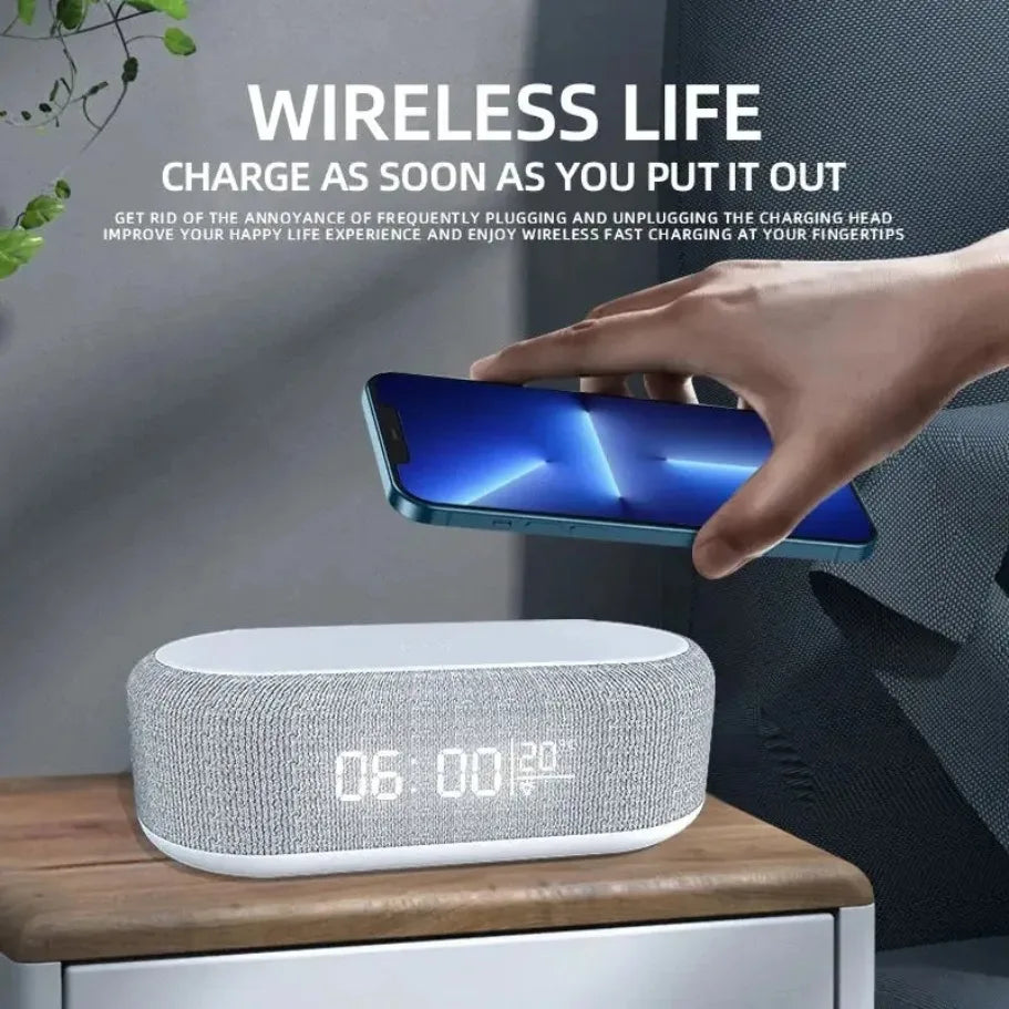 Alarm Clock Wireless Chargers Pad Phone Bedroom Lamp Night Light Desk Thermometer for Iphone 17 16 15 14 13 Fast Charging Dock
