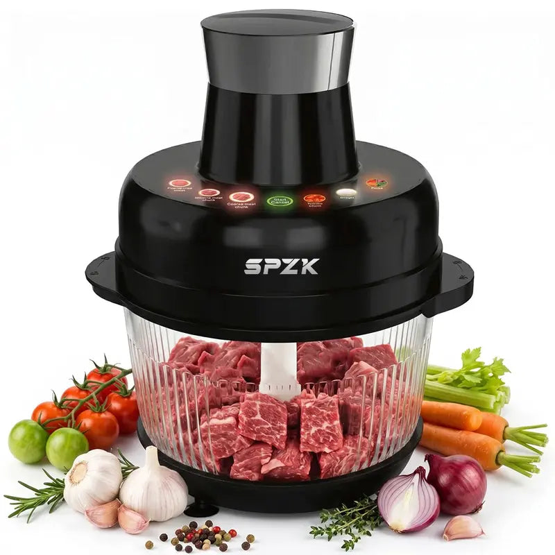 SPZK 500W Full-Size Food Processor - US Registered Professional Kitchen Appliance, 5QT Capacity, Auto Presets (Meat Grinder, Vegetable Chopper, Dough Kneading), 6 Precision Modes, Glass Bowl, 5 Qt Capacity