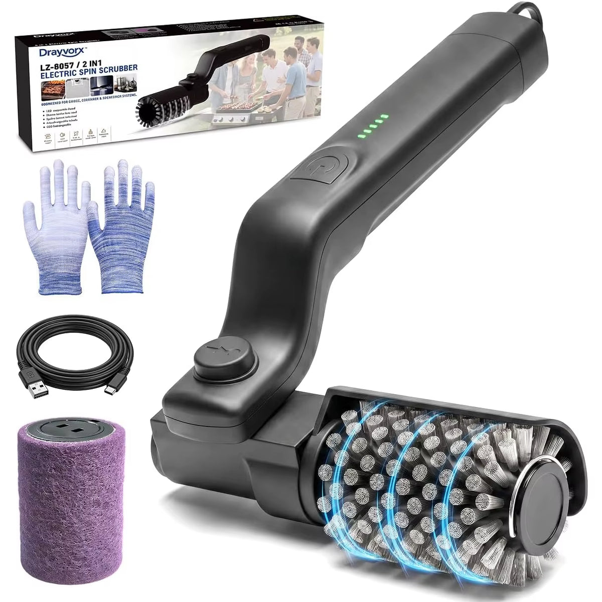 Electric Grill Brush Rechargeable Cordless BBQ Scrubber Barbecue Grates Cleaning Brush for Iron Gas Charcoal Grills