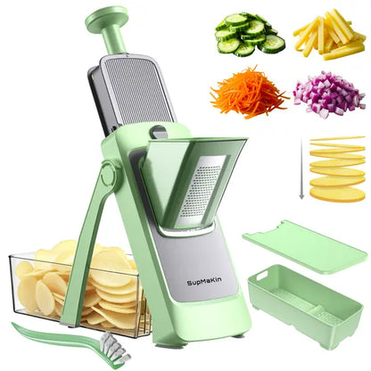 SUPMAKIN Stainless Steel Heavy-Duty Foldable Mandoline Slicer - Vegetable Shredder, Modern Potato Cutter, Potatoes Slicer with 3.94*4.7 Inch Feeding Port, Covered Extended Food Storage Container, Adjustable Blade Cutter, 2026 Kitchen Gift Utensil