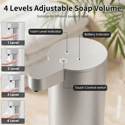 Antifingerprint Stainless Steel Automatic Dispensing Soap Dispenser, 360ML Visible Large Liquid Tank, IP67 Waterproof, Type-C Rechargeable (90-Day Runtime), Wall Mount-Countertop Dual Use, Foam/Diluted Liquid Soap Compatible, Ideal for Bathroom, Kitchen,