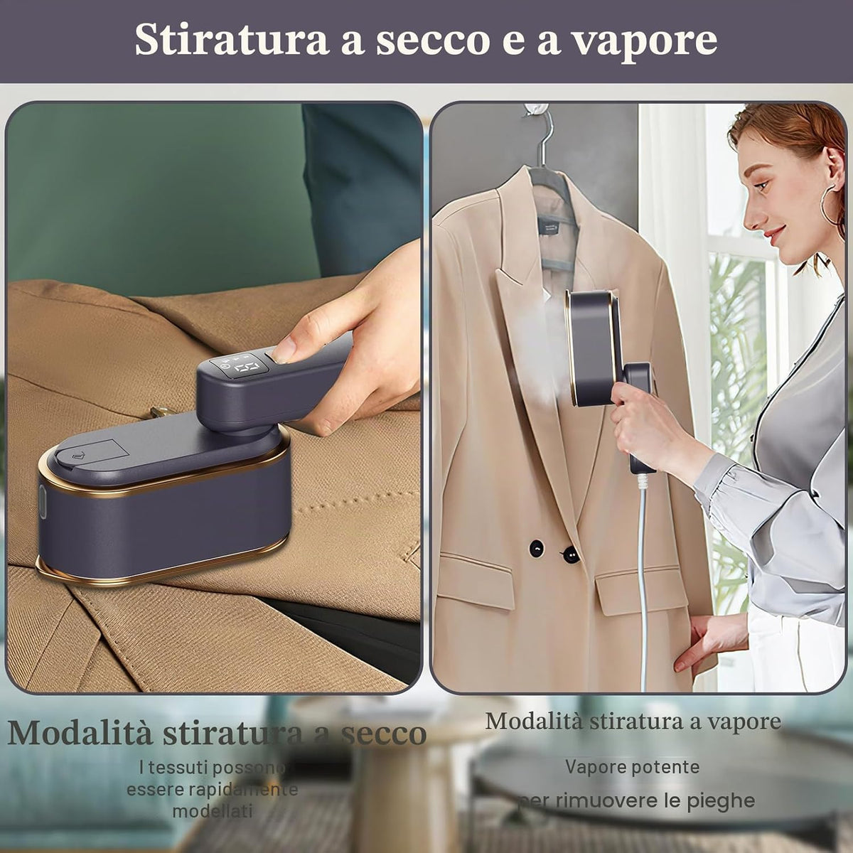Steamer Da Viaggio Con Schermo LCD, Riscaldamento Rapido 10S, 2000 W, 3 Livelli Di Vapore, Manico Girevole a 180°, Piroscafo Portatile (Grigio)