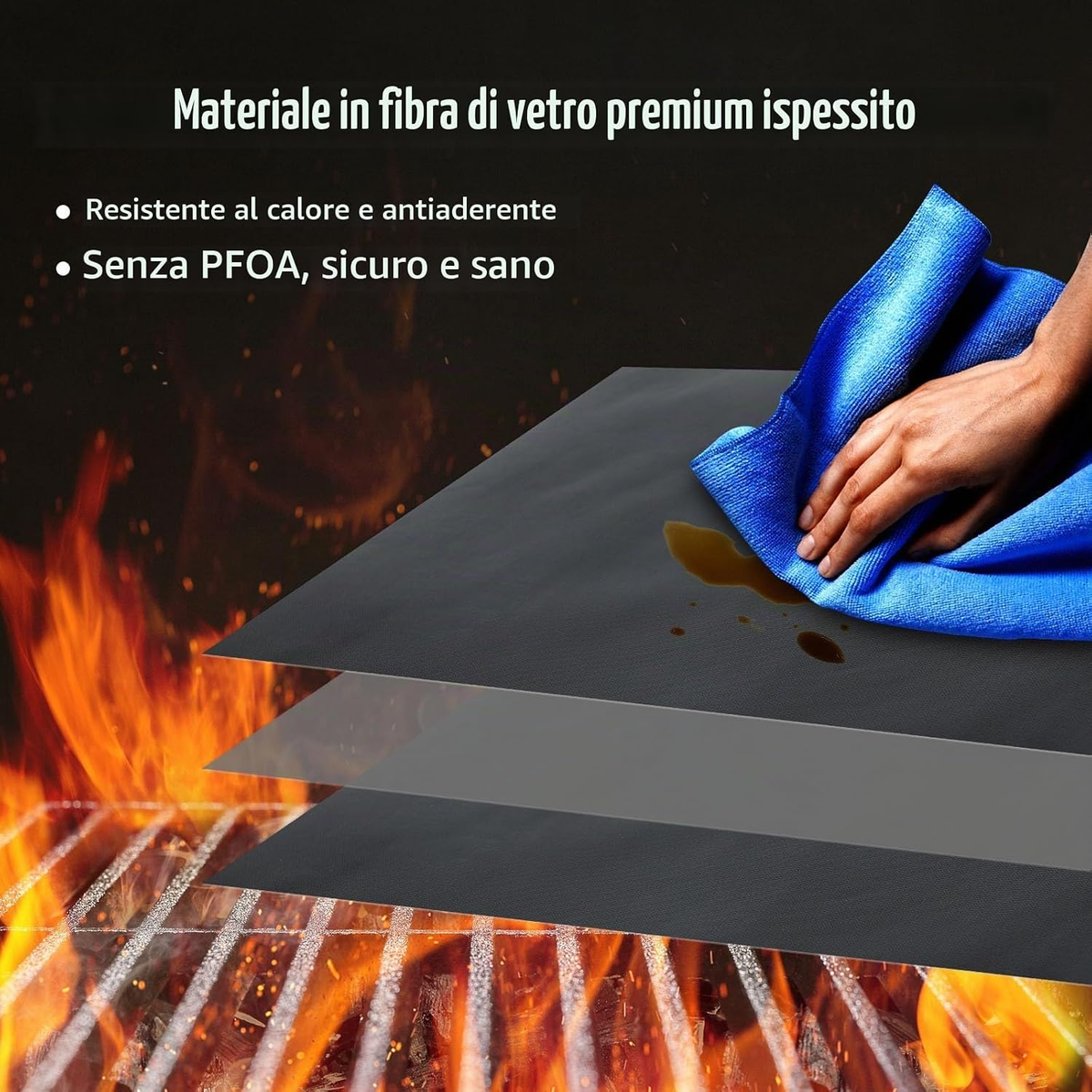 Set di 5 Tappetini Antiaderenti per Barbecue, 40x33 cm, Riutilizzabili