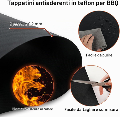 Set di 5 Tappetini Antiaderenti per Barbecue, 40x33 cm, Riutilizzabili