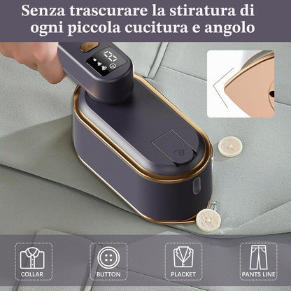 Steamer Da Viaggio Con Schermo LCD, Riscaldamento Rapido 10S, 2000 W, 3 Livelli Di Vapore, Manico Girevole a 180°, Piroscafo Portatile (Grigio)