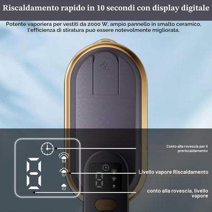 Steamer Da Viaggio Con Schermo LCD, Riscaldamento Rapido 10S, 2000 W, 3 Livelli Di Vapore, Manico Girevole a 180°, Piroscafo Portatile (Grigio)