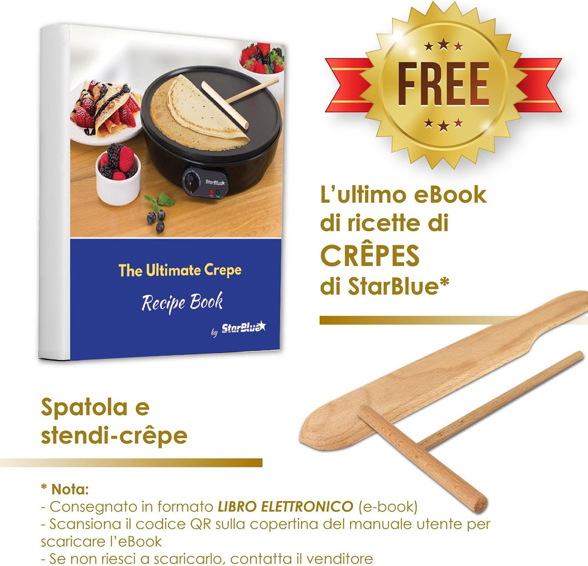 Macchinetta per Crepe Elettrica Da 30.5Cm Della  Con Spatola Di Legno - AC 220-240V 50/60Hz 1000W, Spina Del Regno Unito, Adattatore Europa Incluso