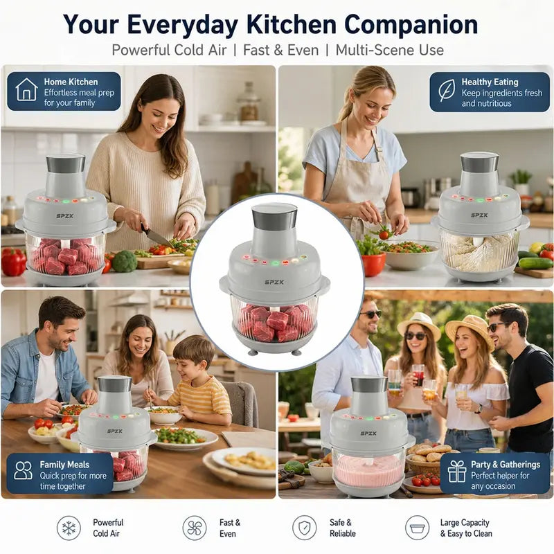SPZK 500W Full-Size Food Processor - US Registered Professional Kitchen Appliance, 5QT Capacity, Auto Presets (Meat Grinder, Vegetable Chopper, Dough Kneading), 6 Precision Modes, Glass Bowl, 5 Qt Capacity