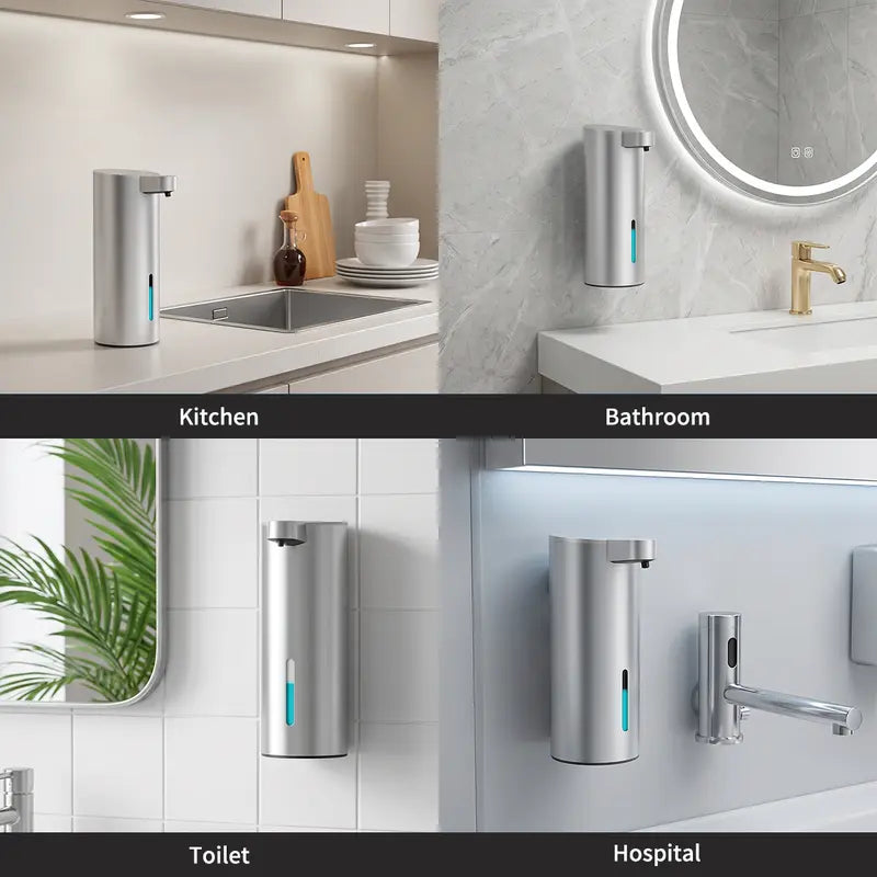 Antifingerprint Stainless Steel Automatic Dispensing Soap Dispenser, 360ML Visible Large Liquid Tank, IP67 Waterproof, Type-C Rechargeable (90-Day Runtime), Wall Mount-Countertop Dual Use, Foam/Diluted Liquid Soap Compatible, Ideal for Bathroom, Kitchen,