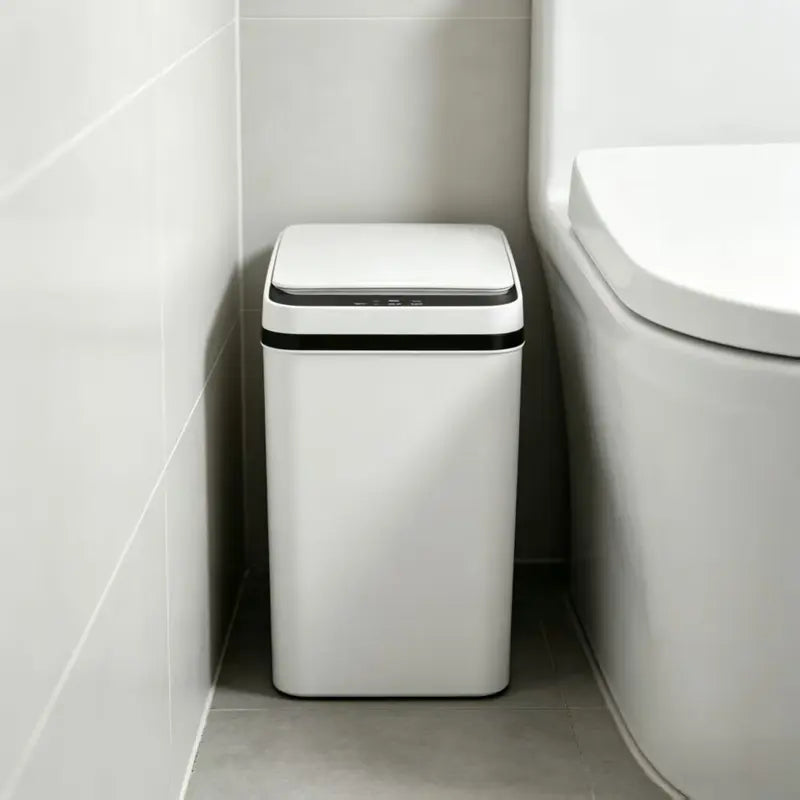 Automatic Touchless Infrared Smart Bin - 2.2 Gal (12L) Slim ABS+PP Nordic Style Bin, 23.5Cm*15.5Cm*30Cm, Waterproof, Easy to Clean, Odor Control, for Bathroom, Home Care Supplies