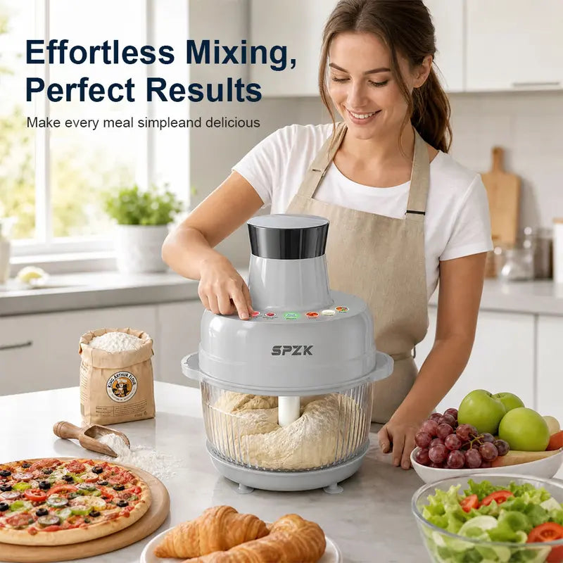 SPZK 500W Full-Size Food Processor - US Registered Professional Kitchen Appliance, 5QT Capacity, Auto Presets (Meat Grinder, Vegetable Chopper, Dough Kneading), 6 Precision Modes, Glass Bowl, 5 Qt Capacity