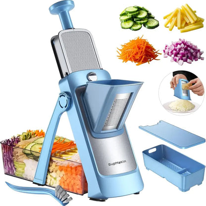 SUPMAKIN Stainless Steel Heavy-Duty Foldable Mandoline Slicer - Vegetable Shredder, Modern Potato Cutter, Potatoes Slicer with 3.94*4.7 Inch Feeding Port, Covered Extended Food Storage Container, Adjustable Blade Cutter, 2026 Kitchen Gift Utensil