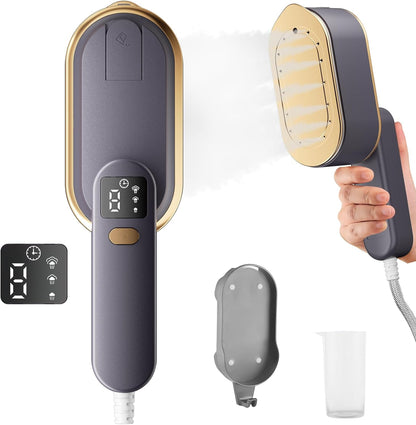 Steamer Da Viaggio Con Schermo LCD, Riscaldamento Rapido 10S, 2000 W, 3 Livelli Di Vapore, Manico Girevole a 180°, Piroscafo Portatile (Grigio)